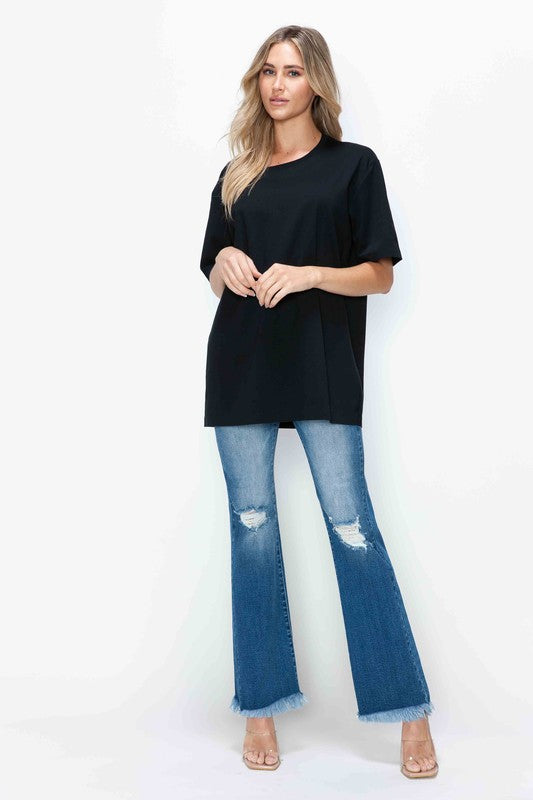 bytos Full Size Raw Hem Distressed High Rise Bootcut Jeans - Charming Charlie