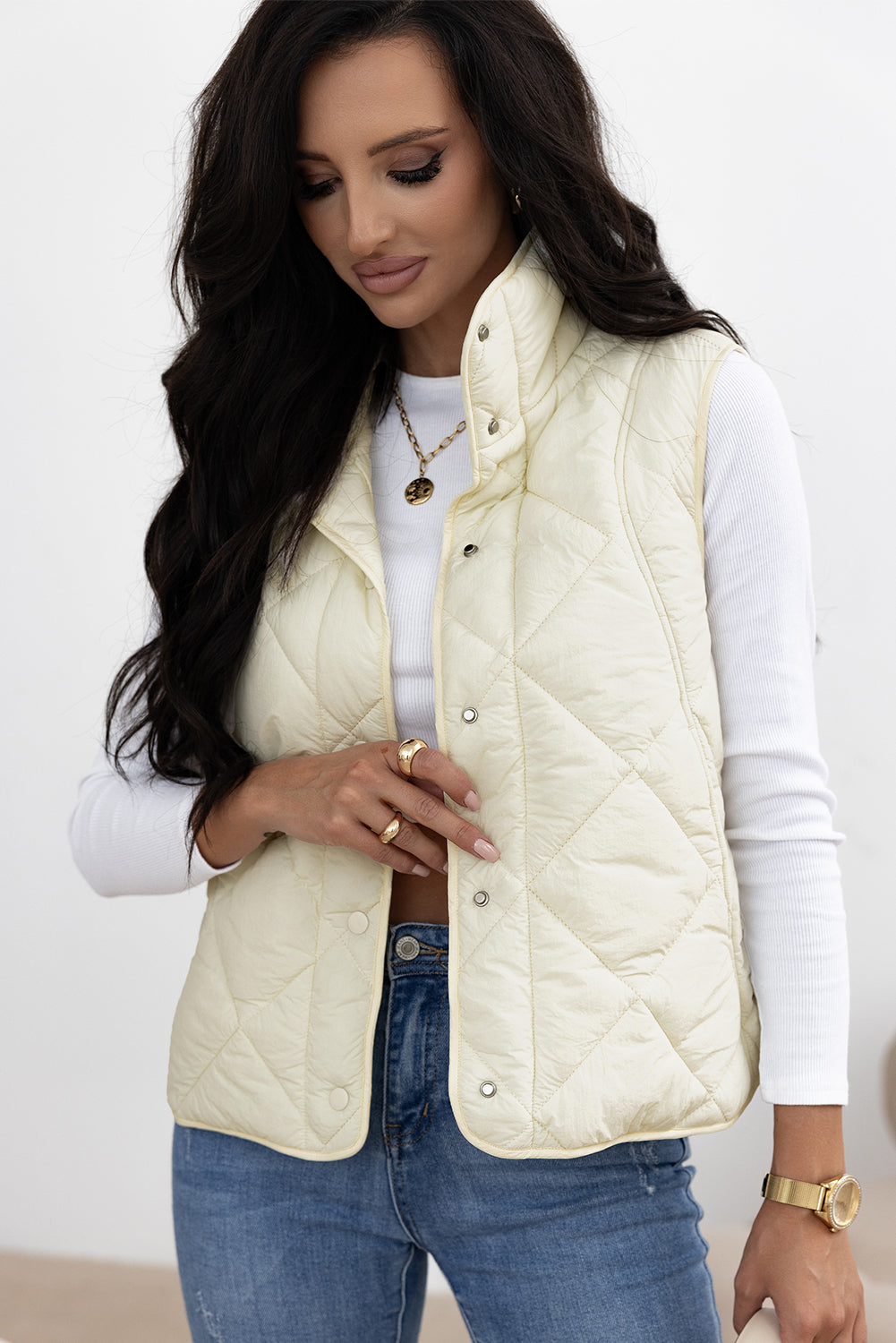 Snap Down Texture Vest Coat with Pockets - Charming Charlie
