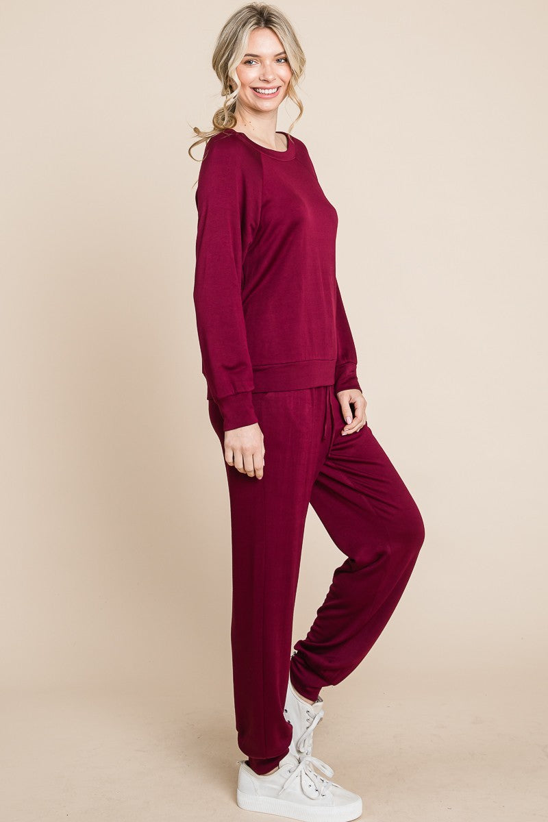 Super Lady Round Neck Raglan Sleeve Top and Pants Lounge Set - Charming Charlie