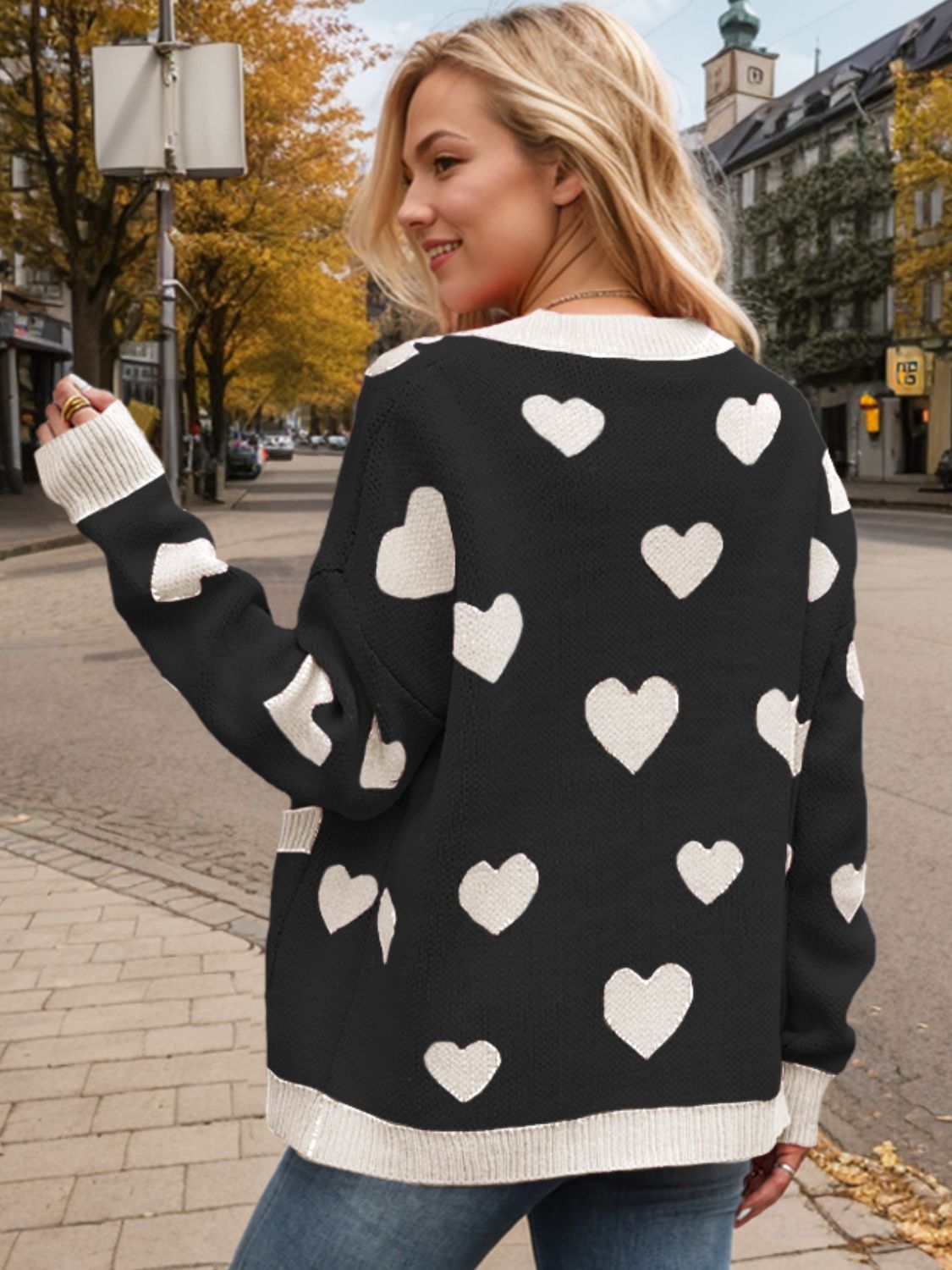 Heart Button Up Dropped Shoulder Long Sleeve Cardigan - Charming Charlie