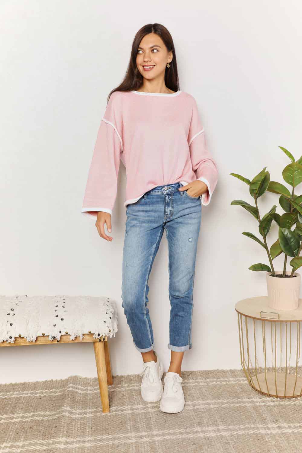 Angel Wings Contrast Detail Dropped Shoulder Knit Top - Charming Charlie