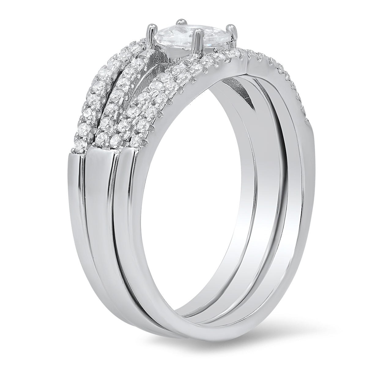 Sterling Silver Oval-cut 3pc Stackable CZ Ring Set - Charming Charlie