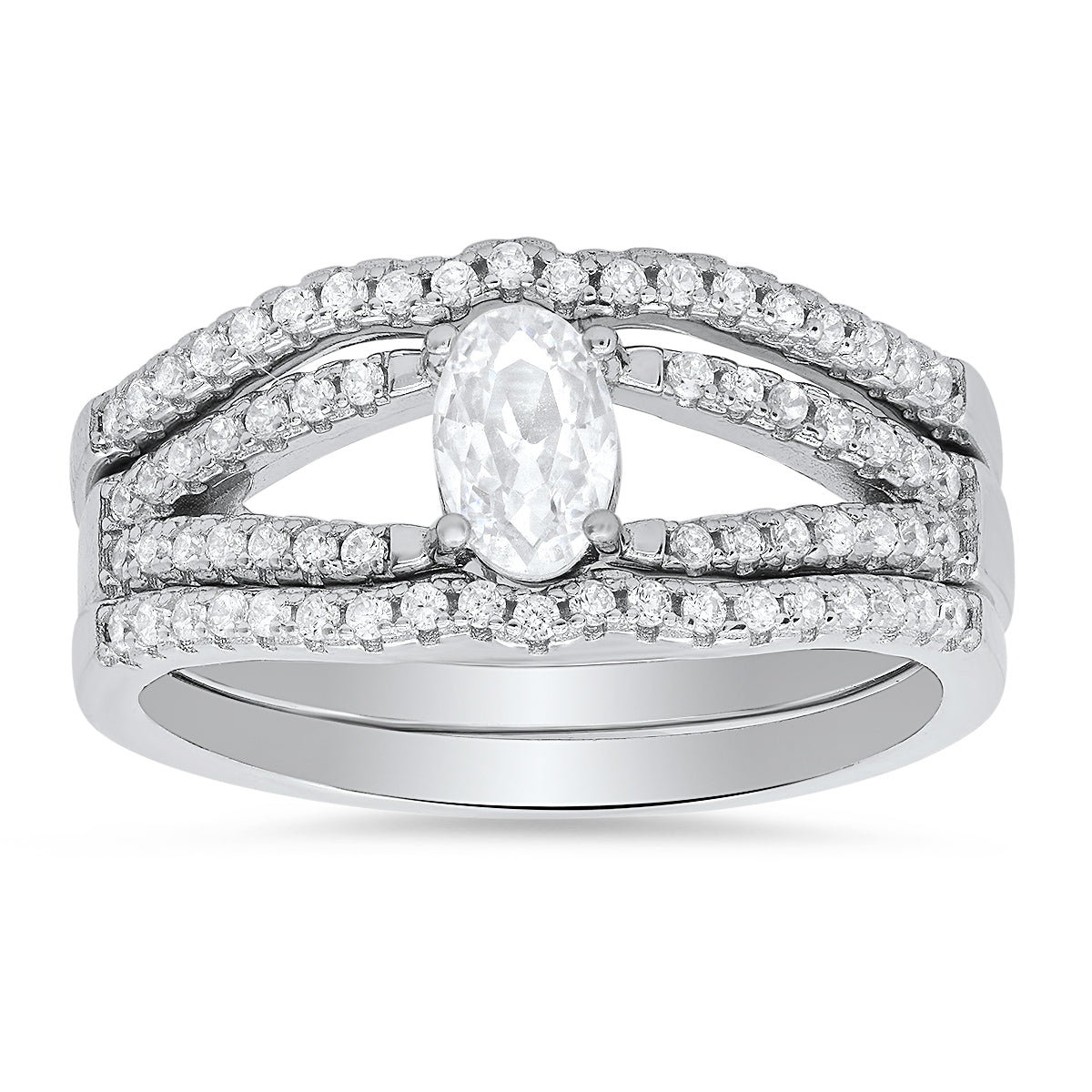 Sterling Silver Oval-cut 3pc Stackable CZ Ring Set - Charming Charlie