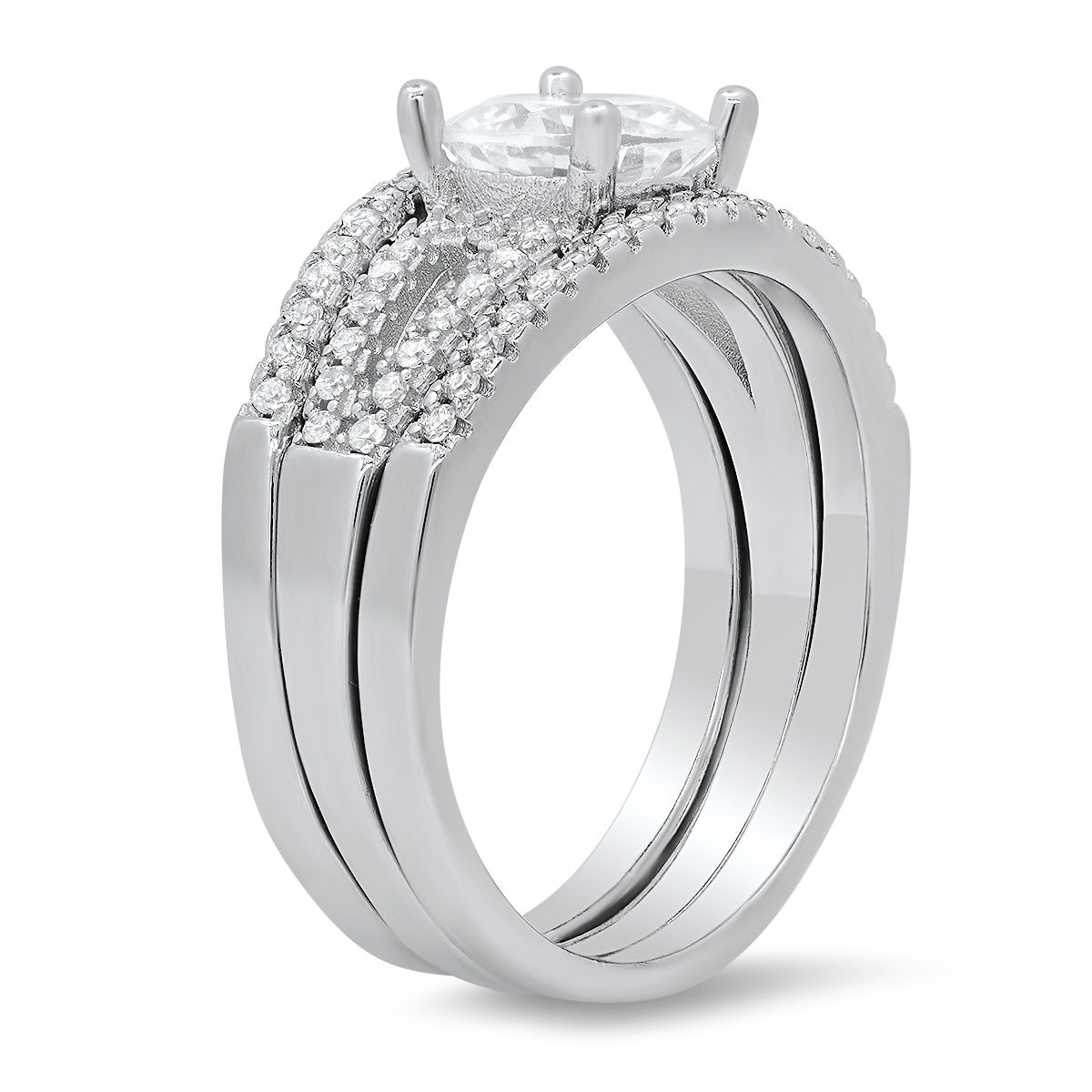 Sterling Silver Round-cut 3pc Stackable CZ Ring Set - Charming Charlie