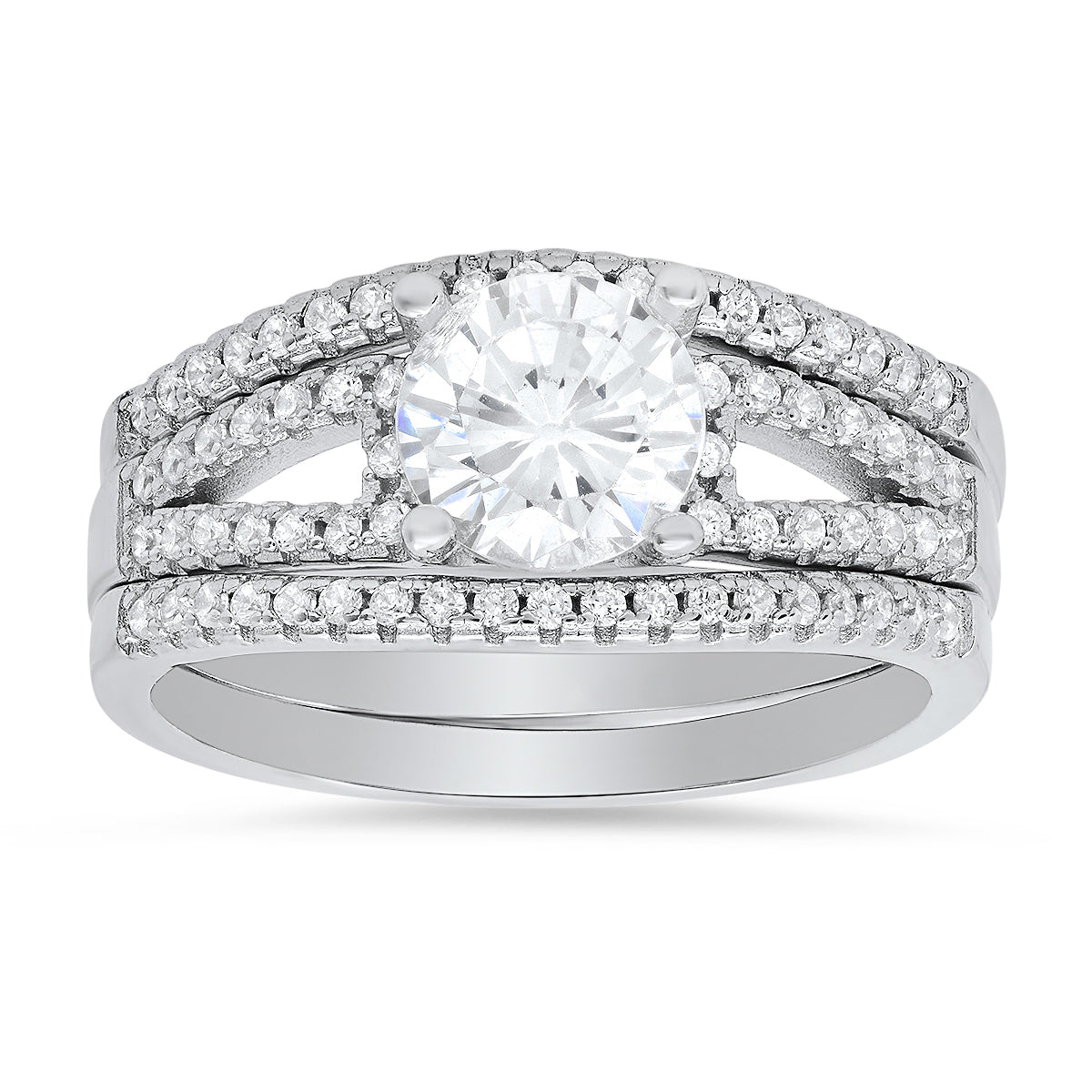 Sterling Silver Round-cut 3pc Stackable CZ Ring Set - Charming Charlie