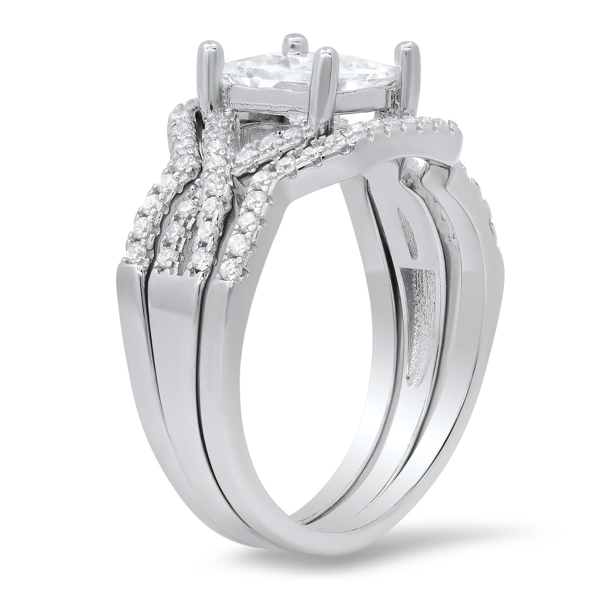 Sterling Silver Princess-cut 3pc Stackable CZ Ring Set - Charming Charlie