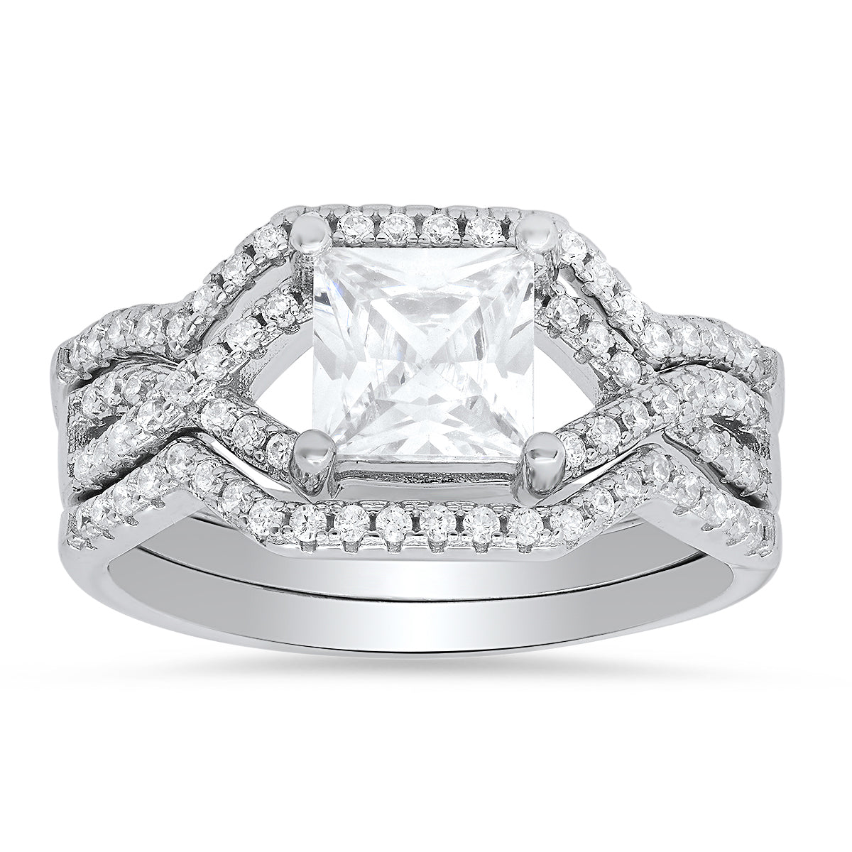Sterling Silver Princess-cut 3pc Stackable CZ Ring Set - Charming Charlie