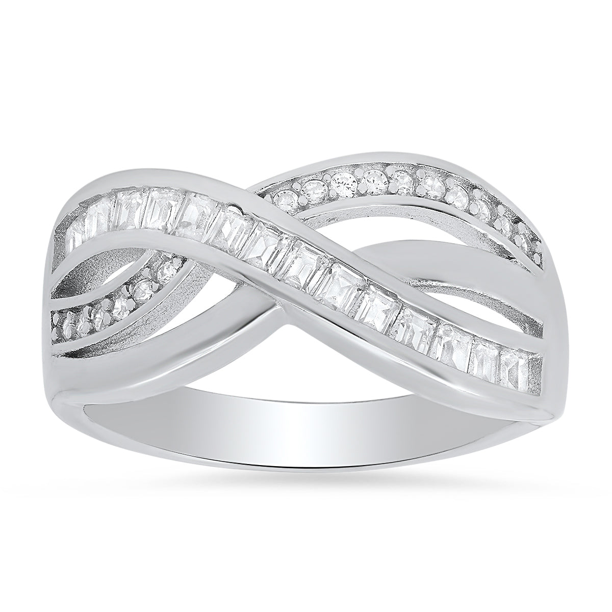 Sterling Silver Crossover CZ Ring - Charming Charlie