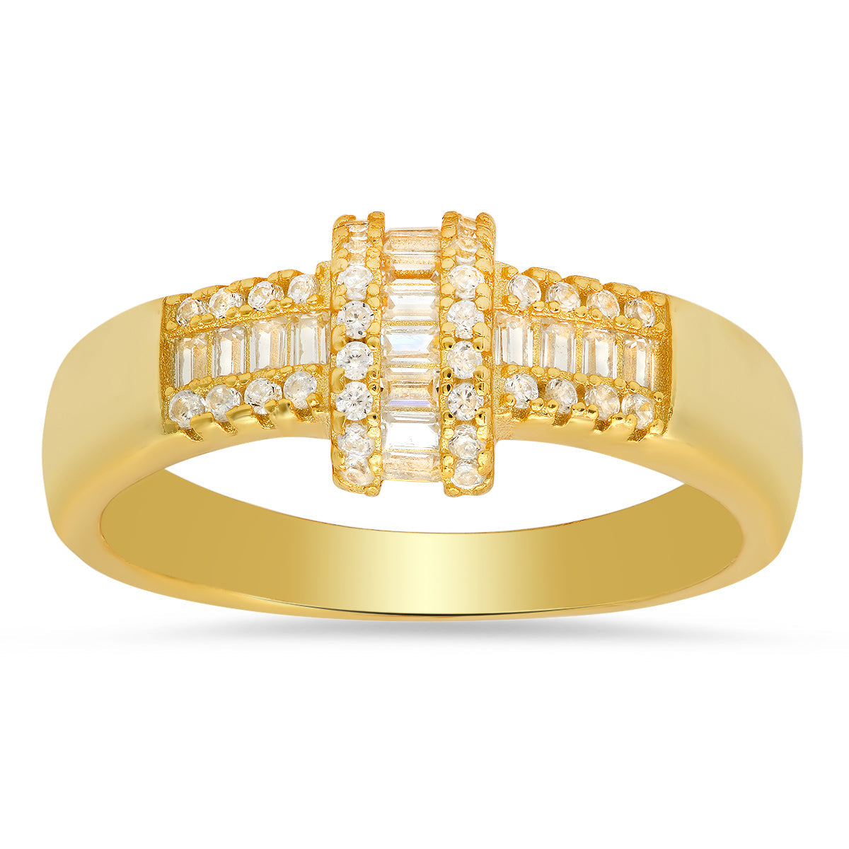 Yellow Gold Over Silver Baguette Twist CZ Ring - Charming Charlie