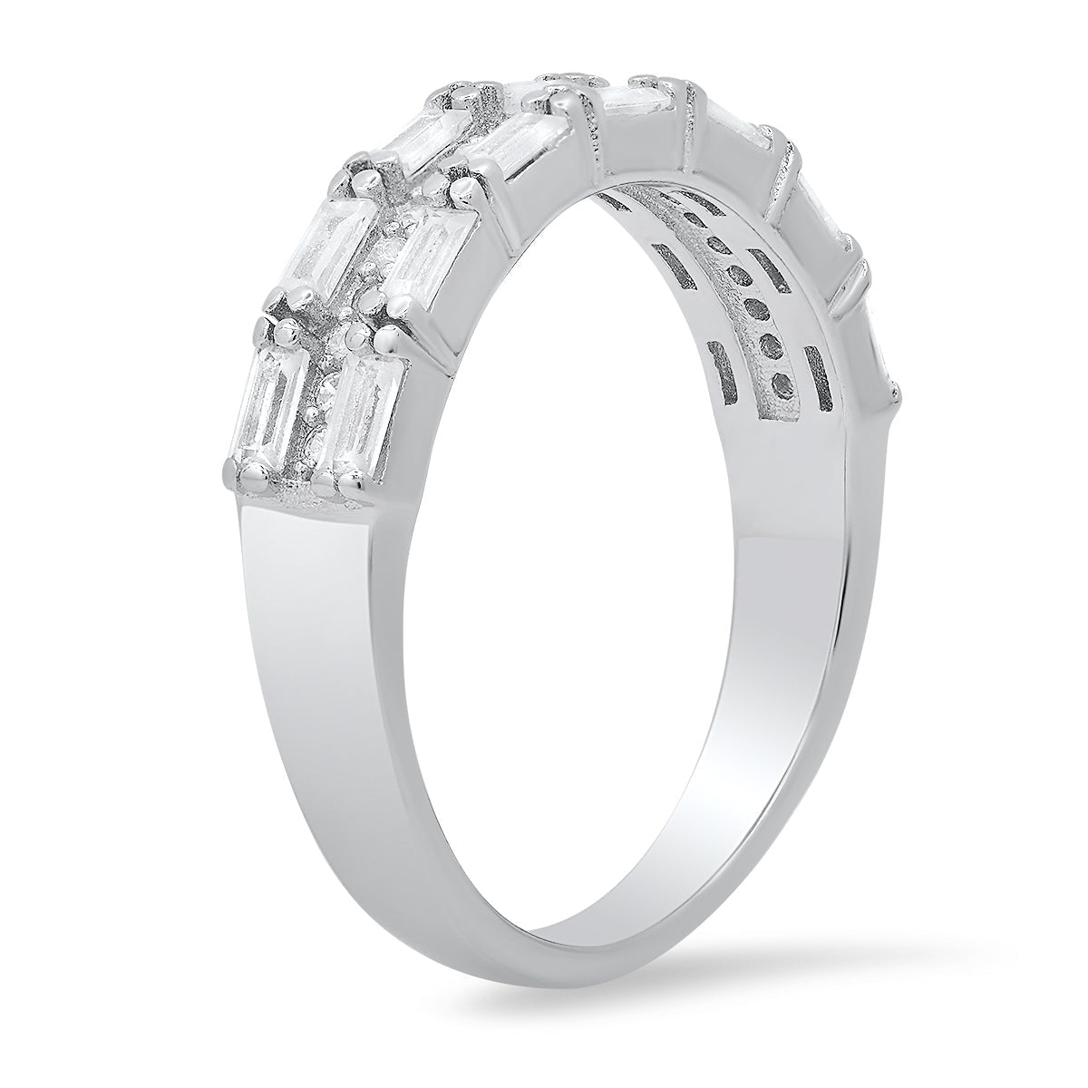Sterling Silver Baguette-cut Diamond Band Ring - Charming Charlie