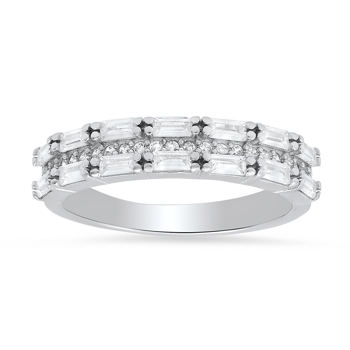Sterling Silver Baguette-cut Diamond Band Ring - Charming Charlie