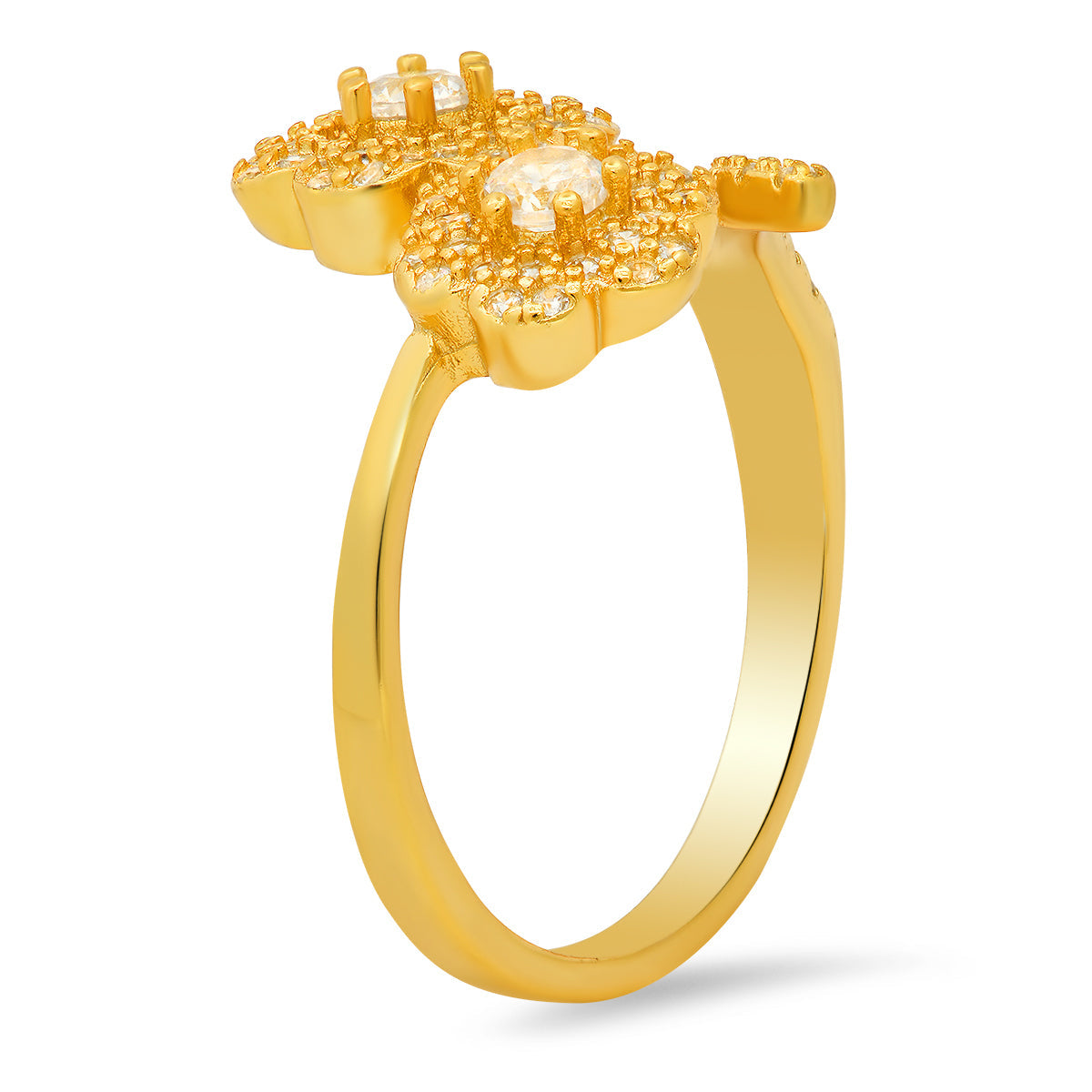 Yellow Gold Over Silver CZ Flower Ring - Charming Charlie