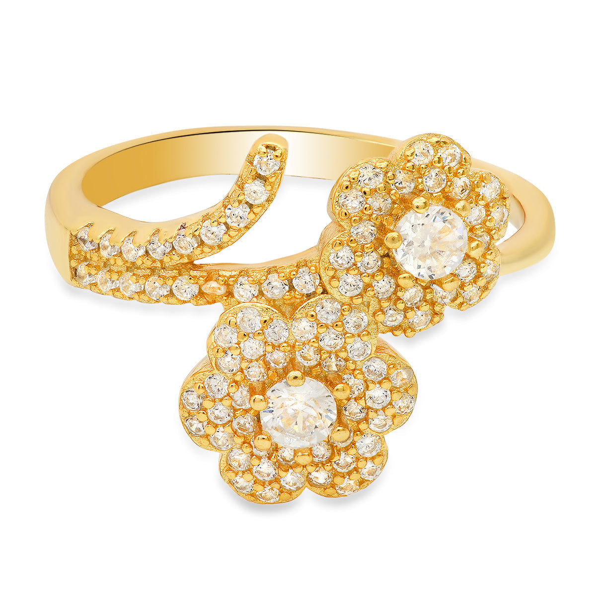 Yellow Gold Over Silver CZ Flower Ring - Charming Charlie