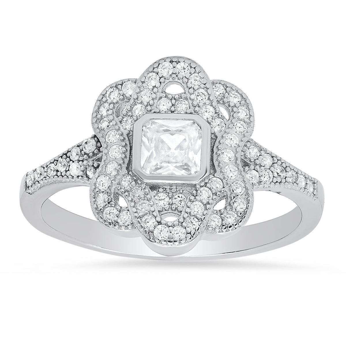 Sterling Silver Vintage CZ Halo Ring - Charming Charlie