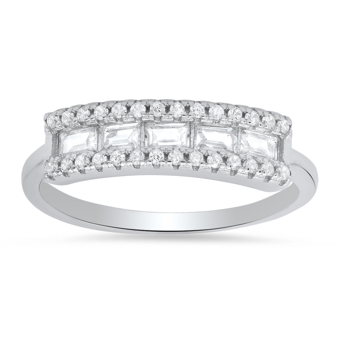 Sterling Silver Petite Baguette-cut CZ Band Ring - Charming Charlie