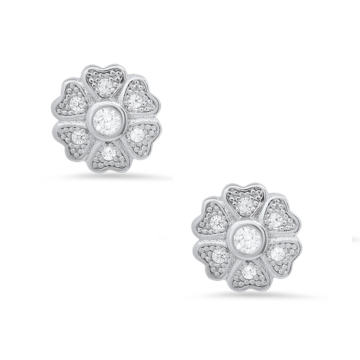 Sterling Silver Petite Heart Clover CZ Stud Earrings - Charming Charlie