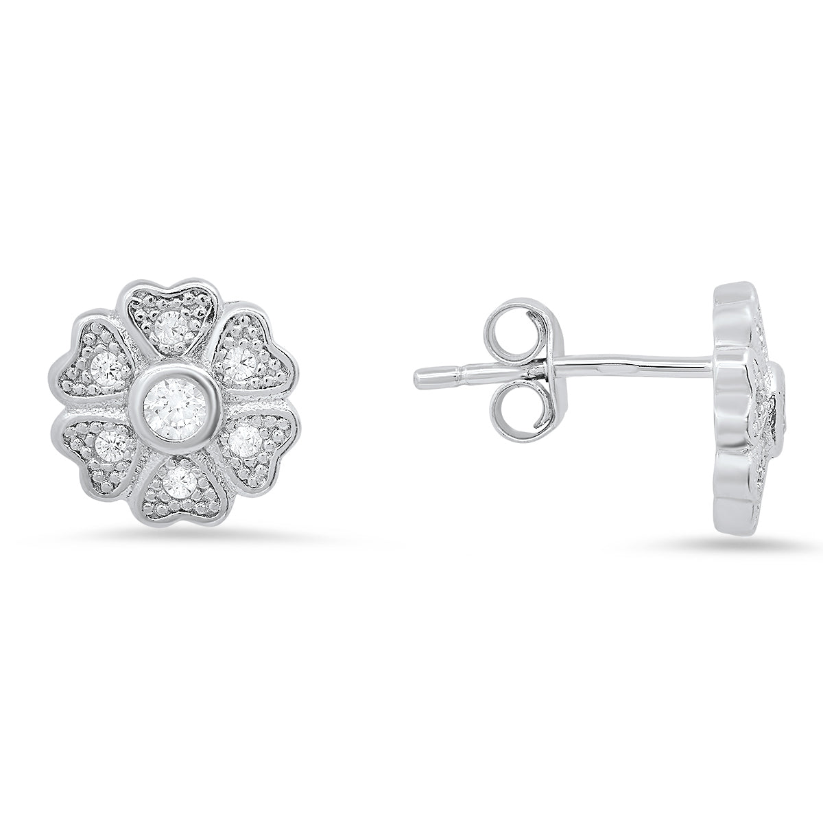Sterling Silver Petite Heart Clover CZ Stud Earrings - Charming Charlie