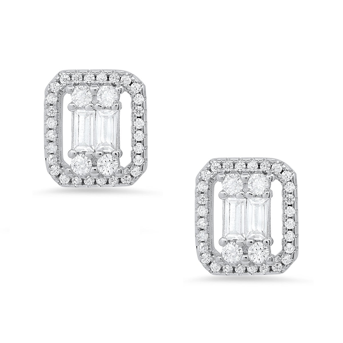 Sterling Silver Baguette-cut CZ Stud Earrings - Charming Charlie