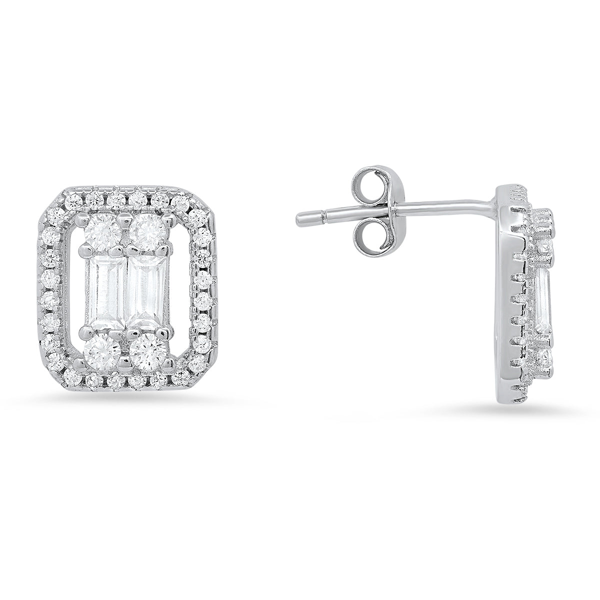 Sterling Silver Baguette-cut CZ Stud Earrings - Charming Charlie