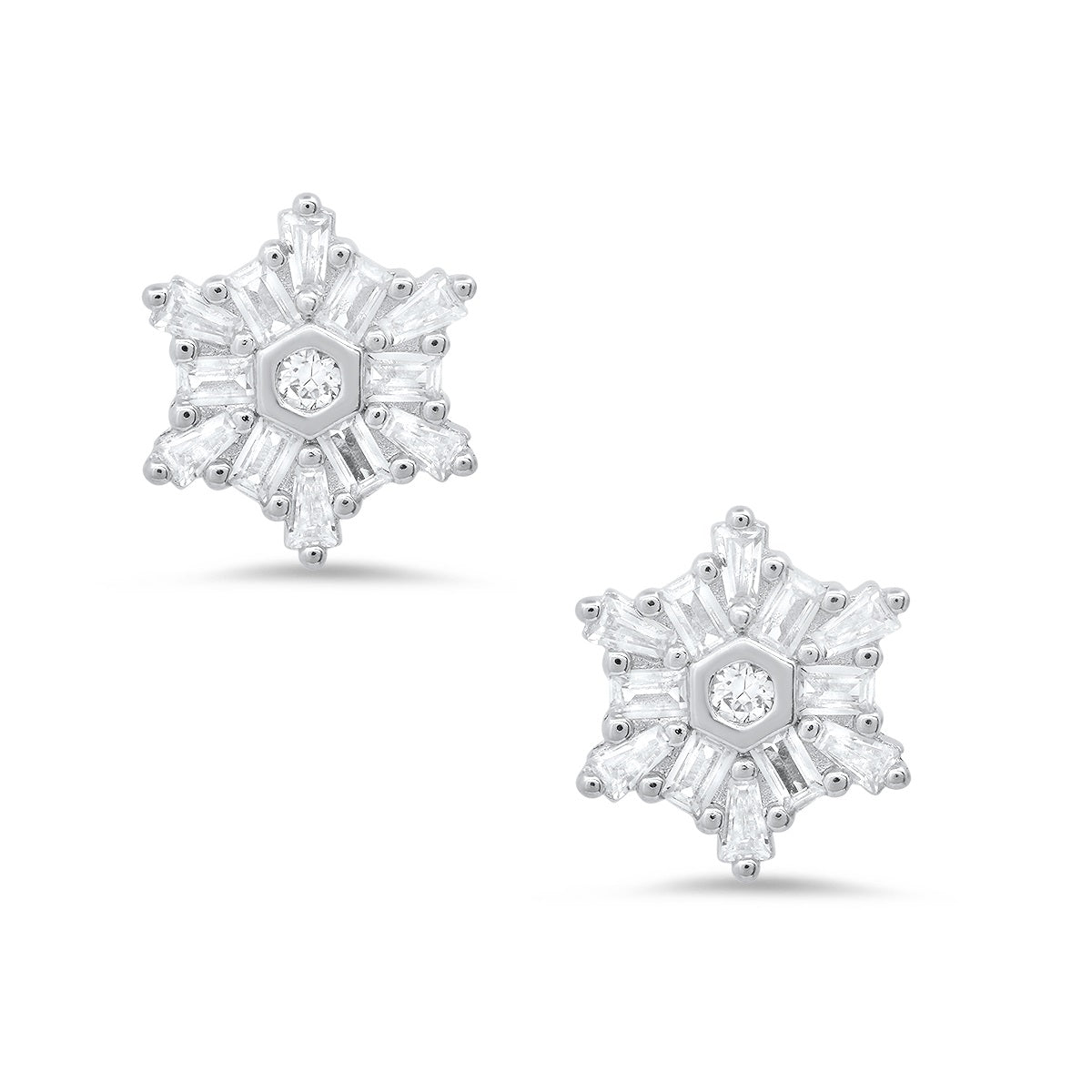 Sterling Silver Snowflake CZ Stud Earrings - Charming Charlie