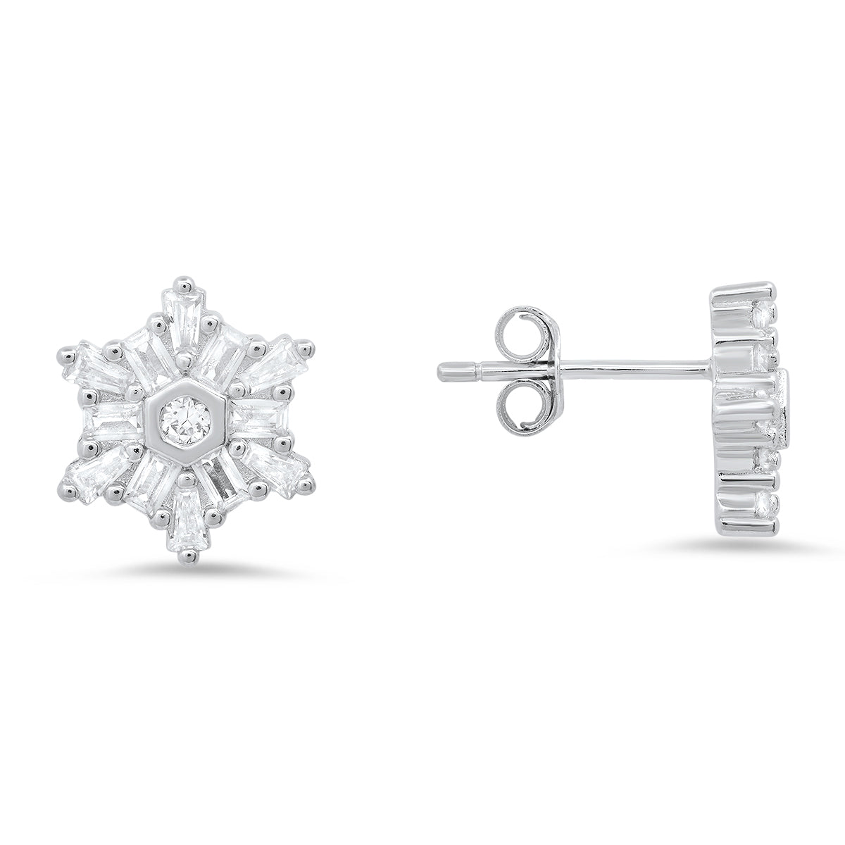 Sterling Silver Snowflake CZ Stud Earrings - Charming Charlie
