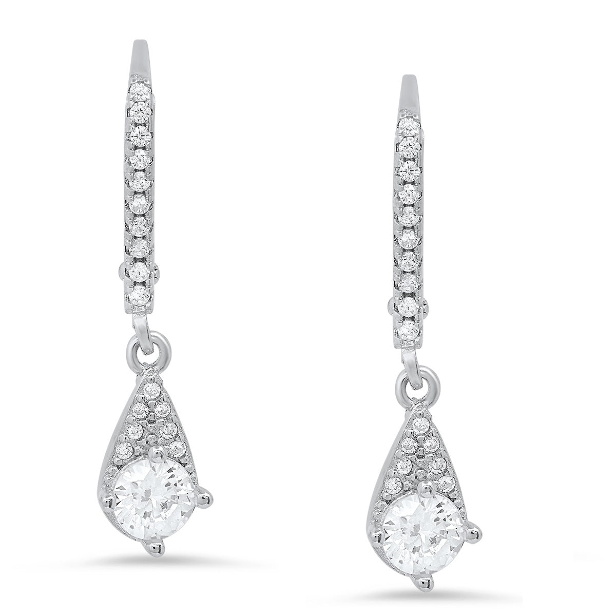 Sterling Silver Petite Round-cut CZ Leverback Earrings - Charming Charlie