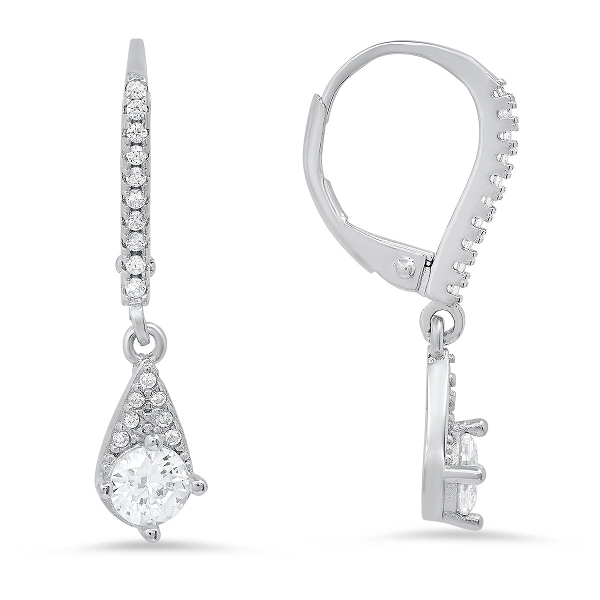 Sterling Silver Petite Round-cut CZ Leverback Earrings - Charming Charlie