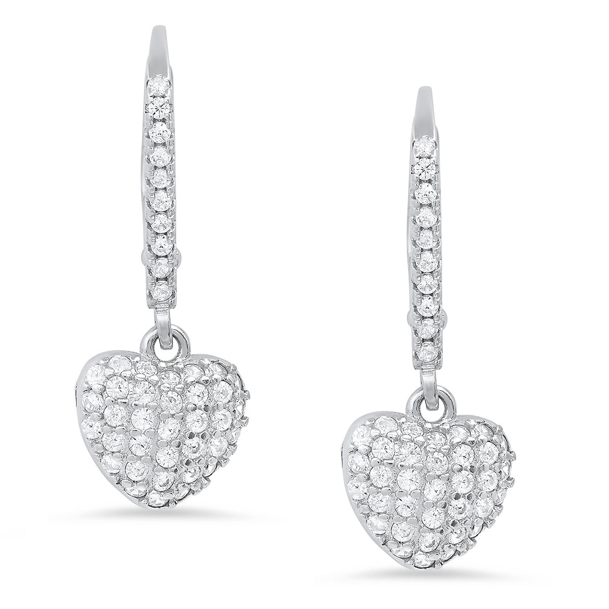 Sterling Silver Pave Heart CZ Dangle Leverback Earrings - Charming Charlie