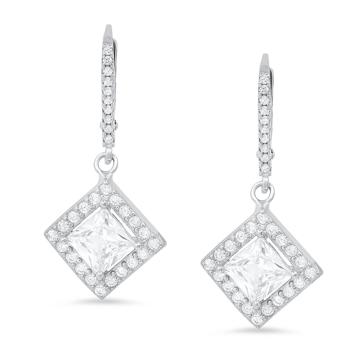 Sterling Silver Princess-cut CZ Leverback Earrings - Charming Charlie