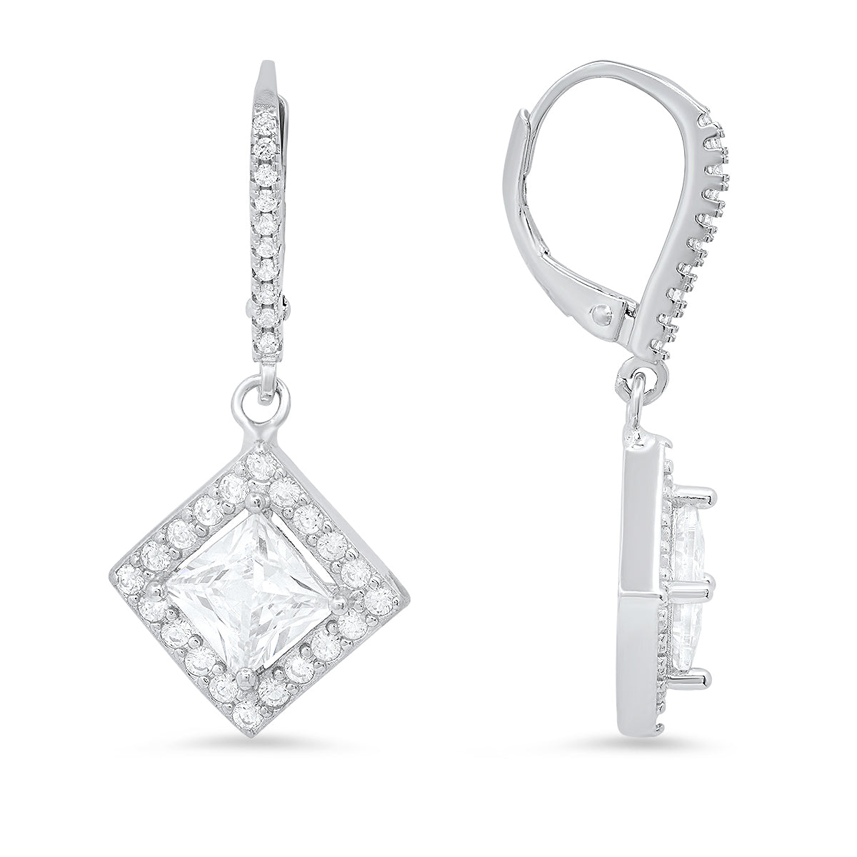 Sterling Silver Princess-cut CZ Leverback Earrings - Charming Charlie