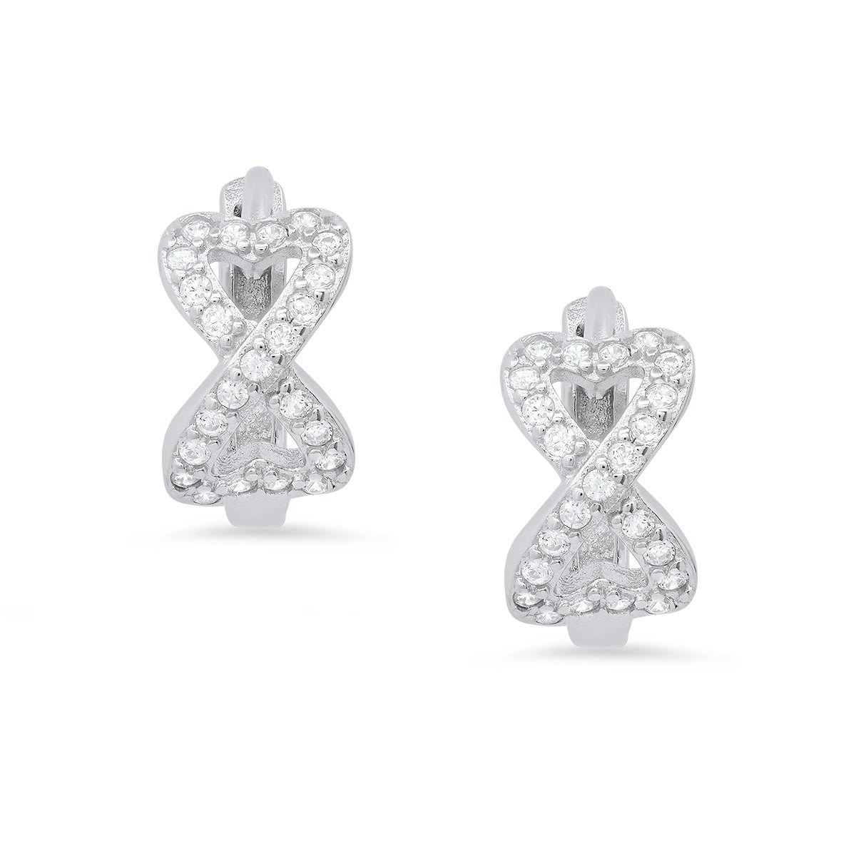 Sterling Silver Petite CZ Heart Infinity Huggy Hoop Earrings - Charming Charlie