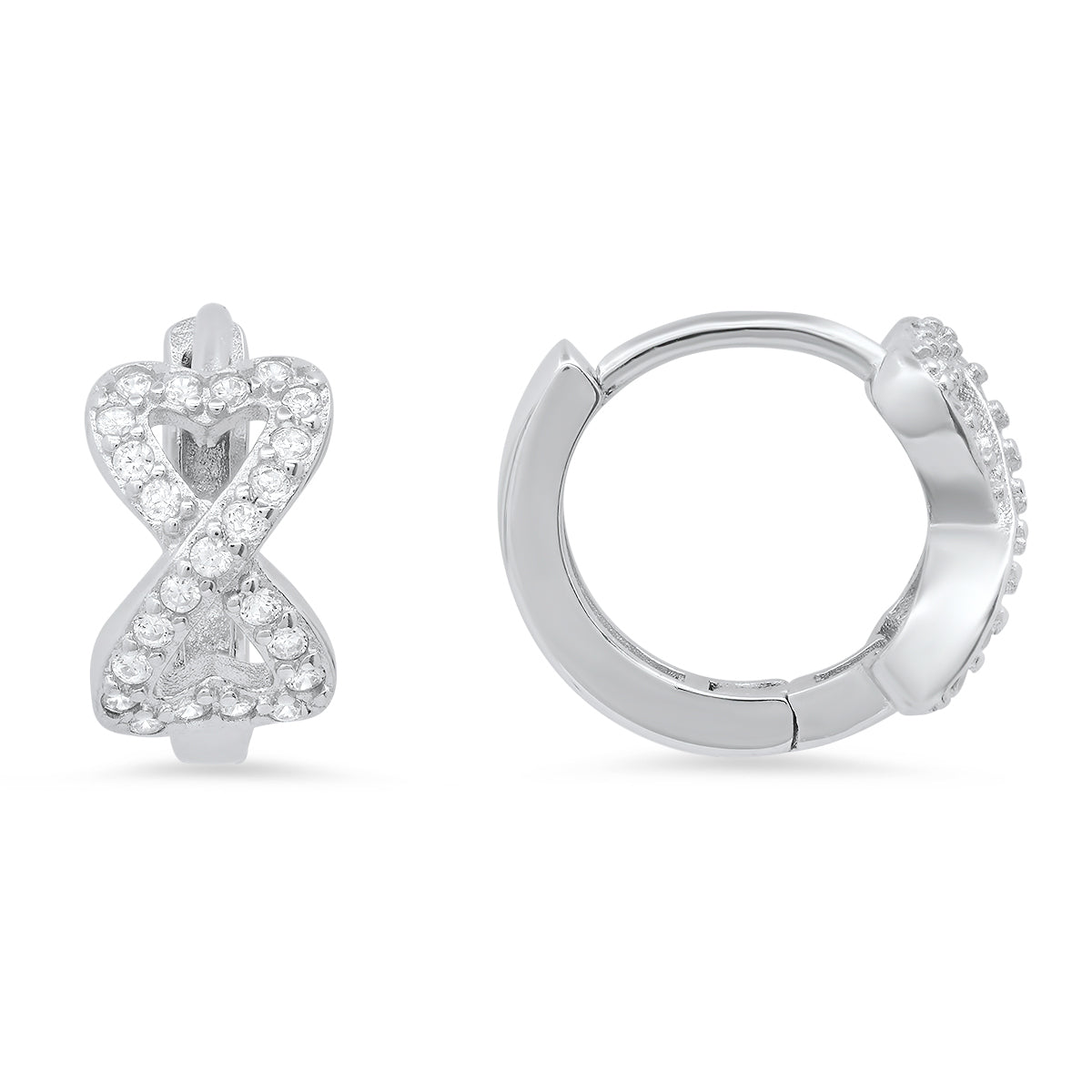 Sterling Silver Petite CZ Heart Infinity Huggy Hoop Earrings - Charming Charlie