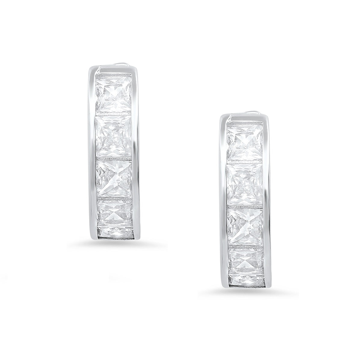Sterling Silver Petite Princess-cut Huggy Hoop Earrings - Charming Charlie