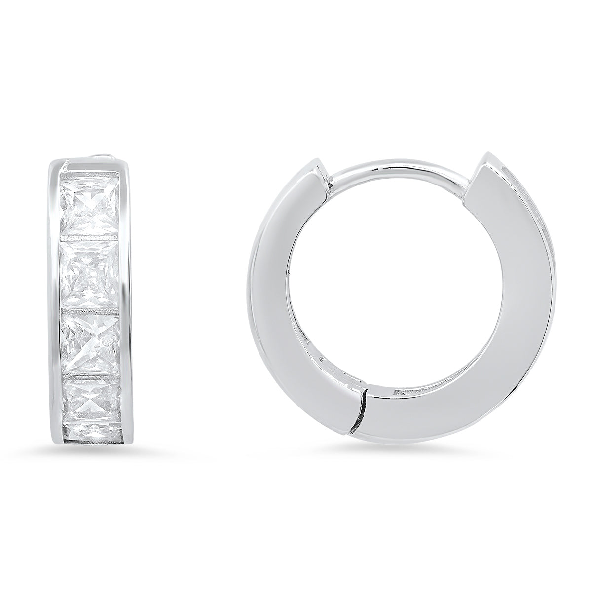 Sterling Silver Petite Princess-cut Huggy Hoop Earrings - Charming Charlie