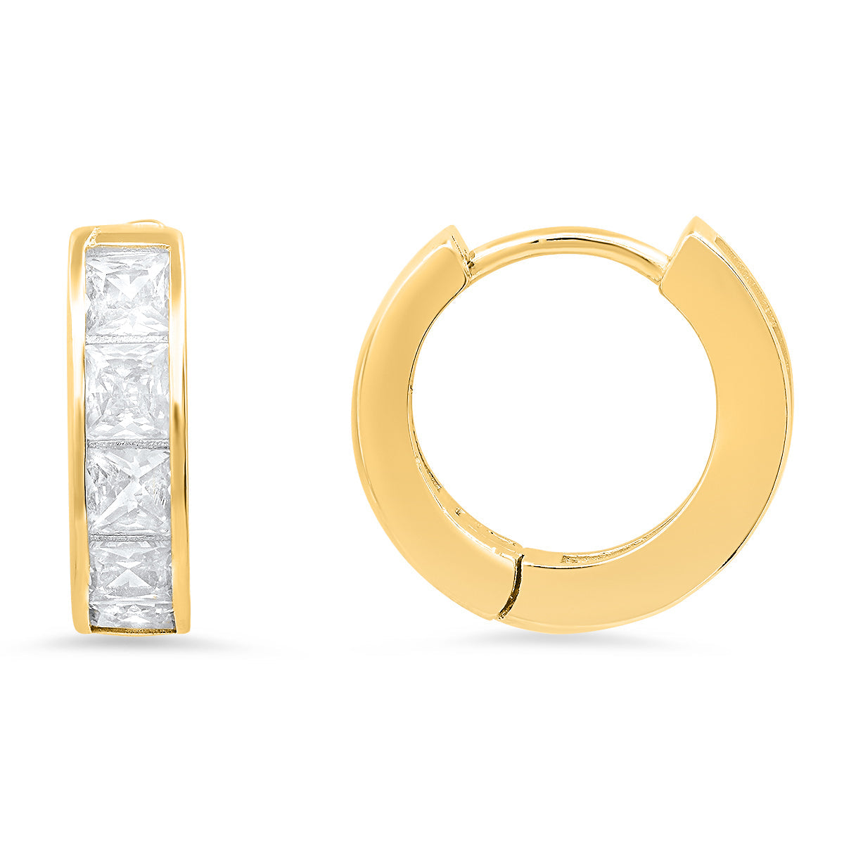 Sterling Silver Petite Princess-cut Huggy Hoop Earrings - Charming Charlie