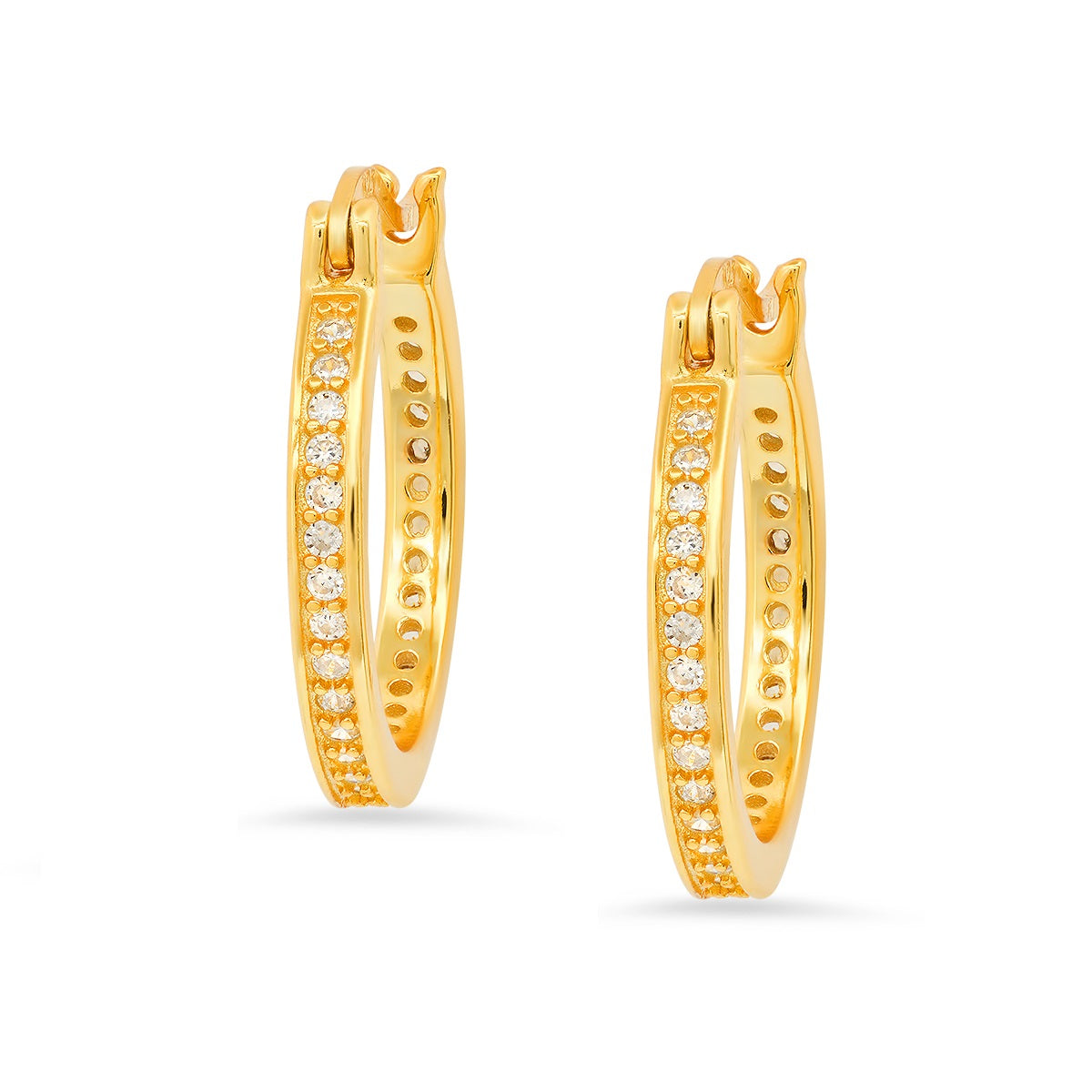 Yellow Gold Over Silver CZ Inside Out 20mm Hoop Earrings - Charming Charlie