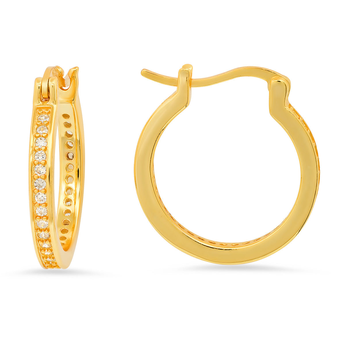 Yellow Gold Over Silver CZ Inside Out 20mm Hoop Earrings - Charming Charlie