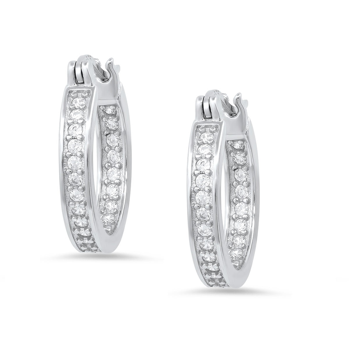 Sterling Silver Inside Out 20mm CZ Hoop Earrings - Charming Charlie