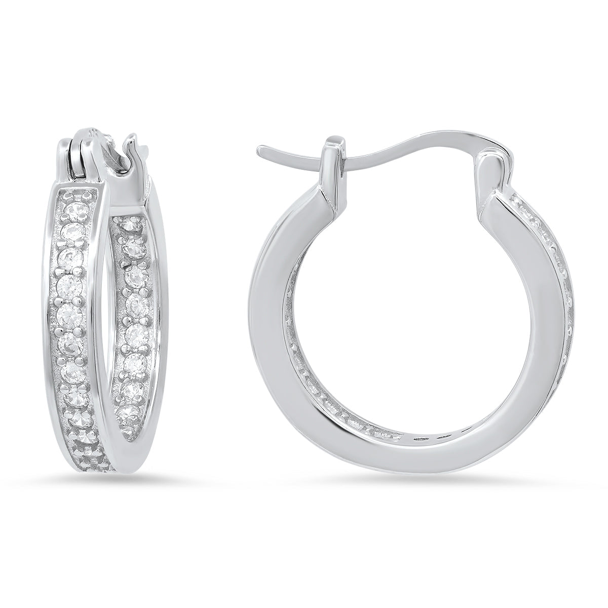 Sterling Silver Inside Out 20mm CZ Hoop Earrings - Charming Charlie