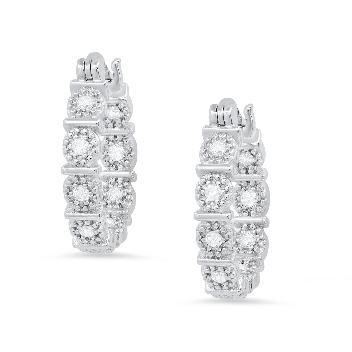Sterling Silver Floral CZ 20mm Hoop Earrings - Charming Charlie