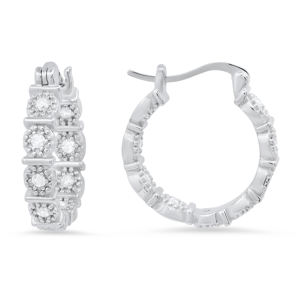 Sterling Silver Floral CZ 20mm Hoop Earrings - Charming Charlie