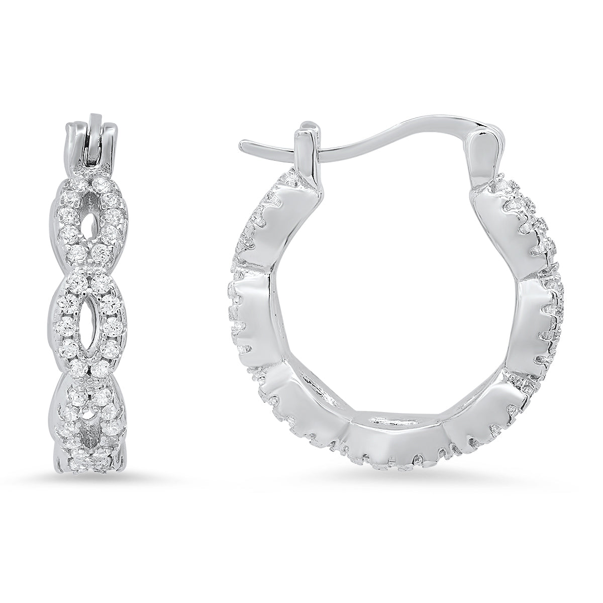 Sterling Silver Swirl CZ Hoop Earrings - Charming Charlie