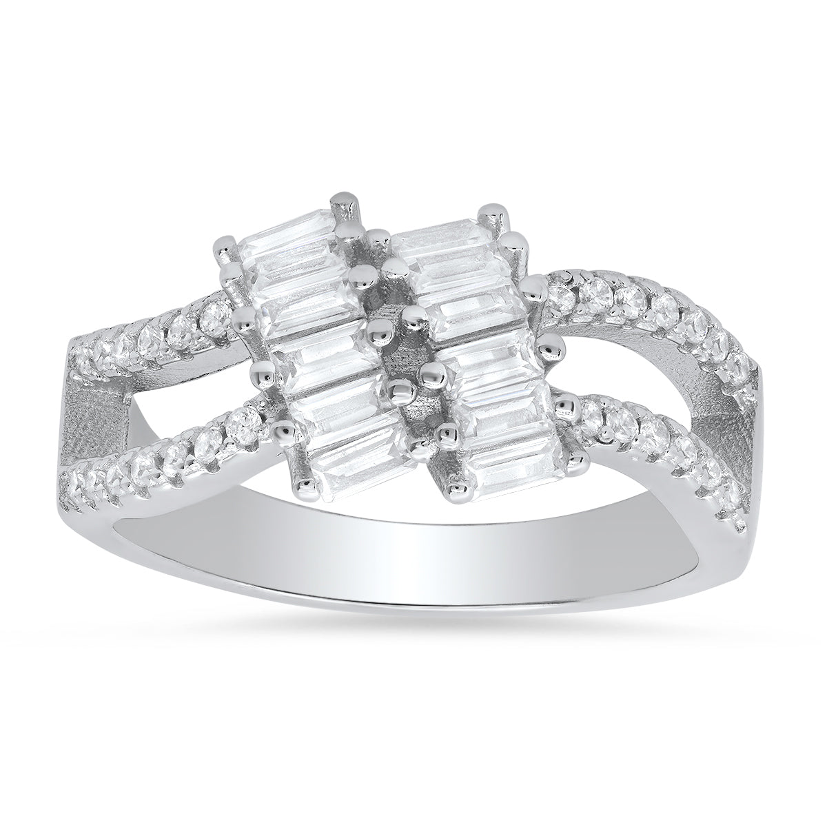 Sterling Silver Baguette-cut CZ Twist Ring - Charming Charlie