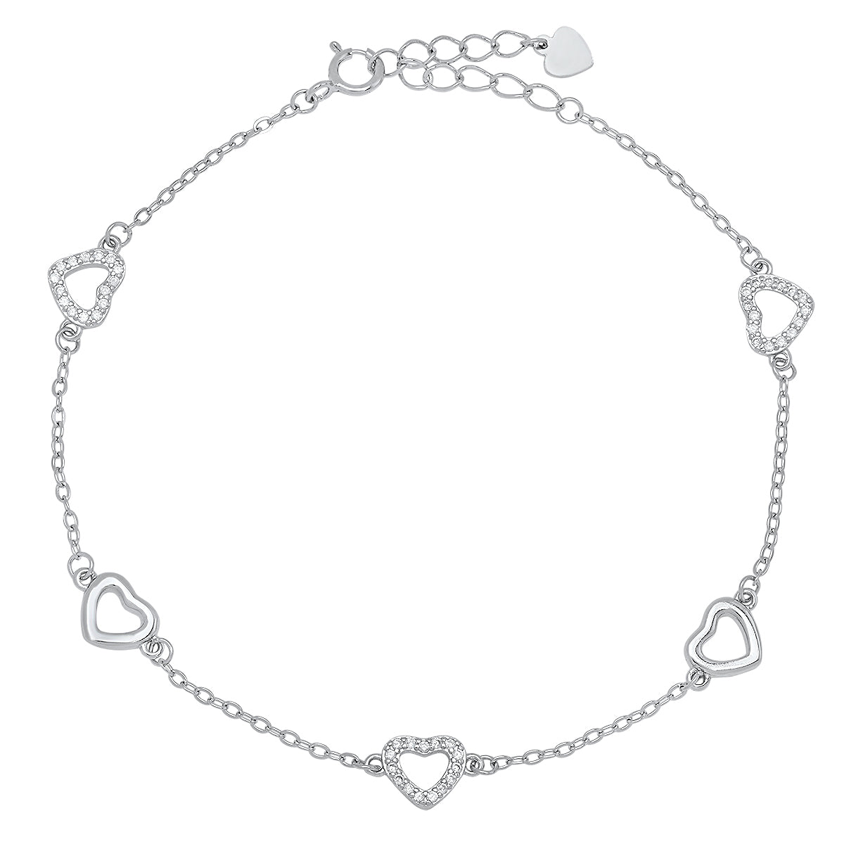 Sterling Silver CZ Heart Station Bracelet - Charming Charlie