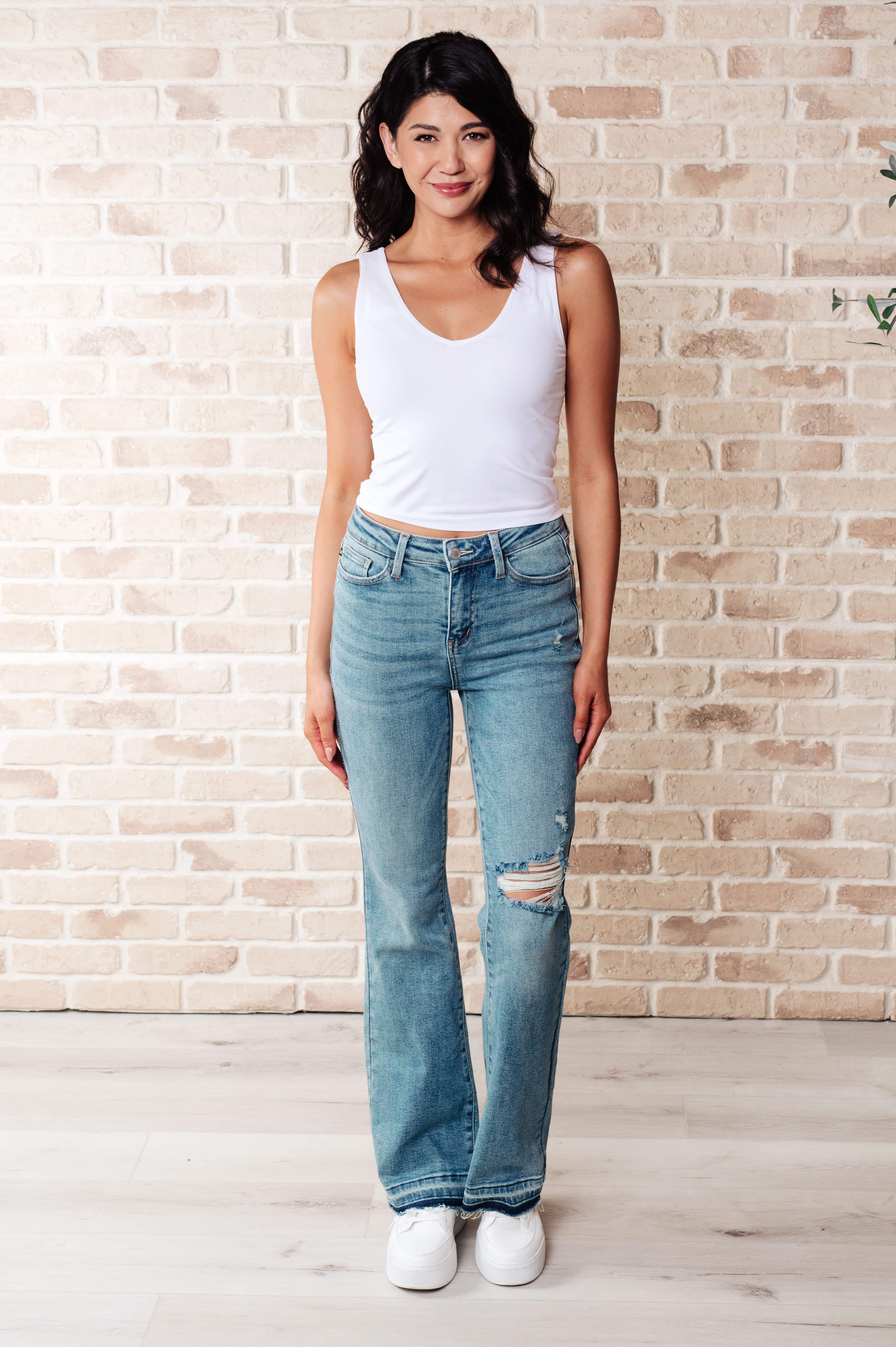 Isla Mid Rise Distressed Released Hem Bootcut Jeans - Charming Charlie
