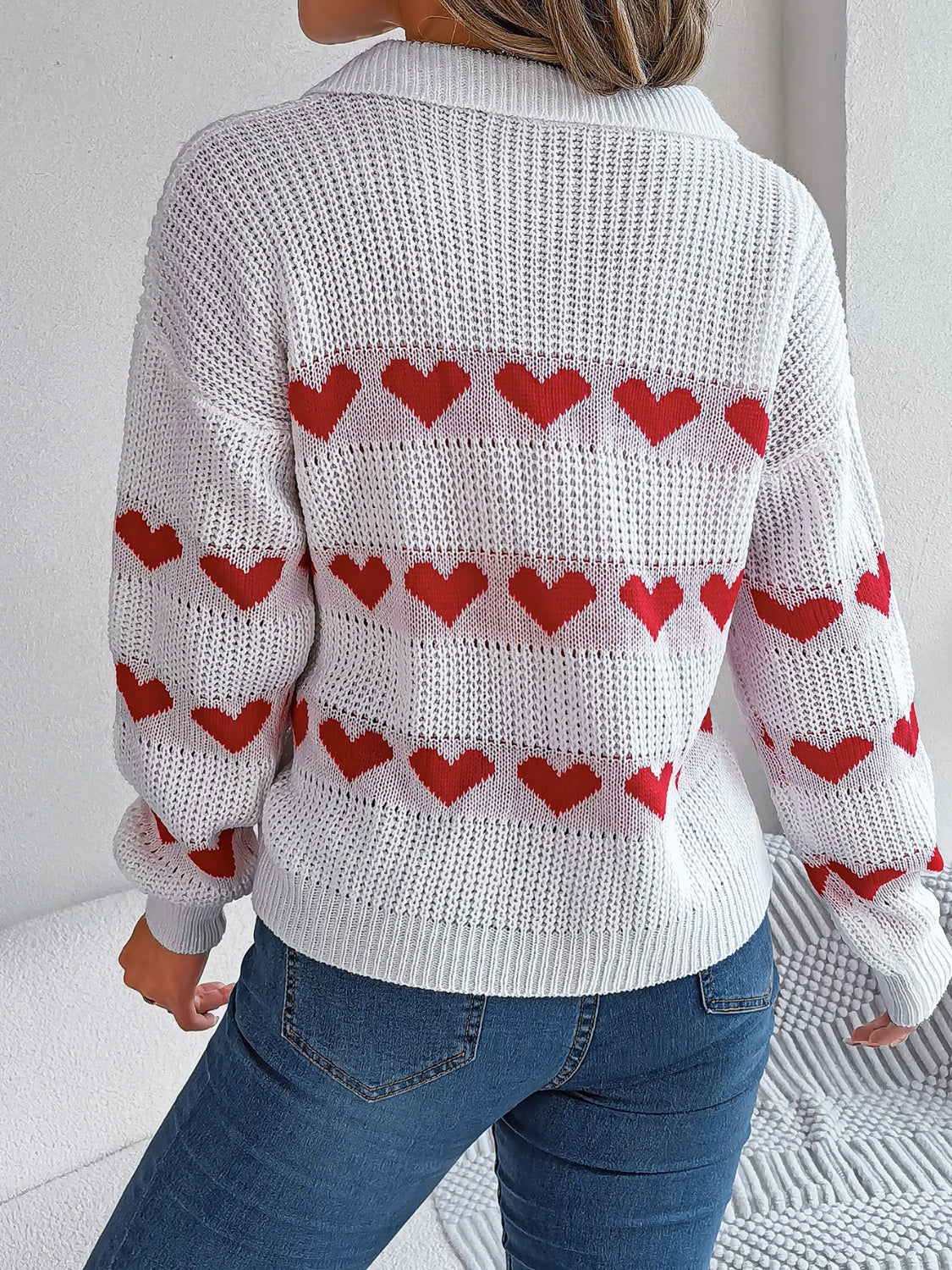 Heart Johnny Collar Long Sleeve Sweater - Charming Charlie
