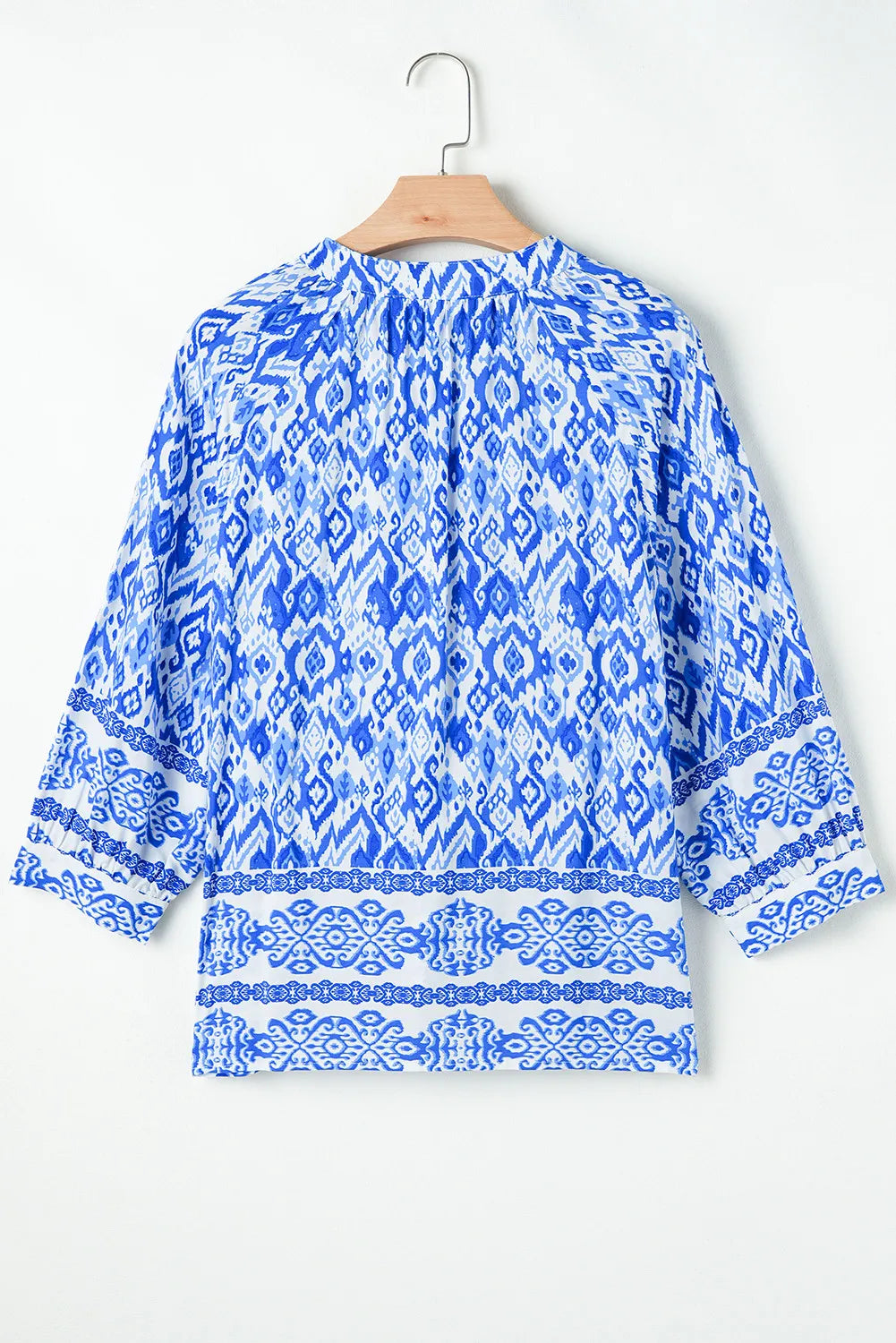 Printed Tie Neck Three-Quarter Sleeve Blouse - Charming Charlie