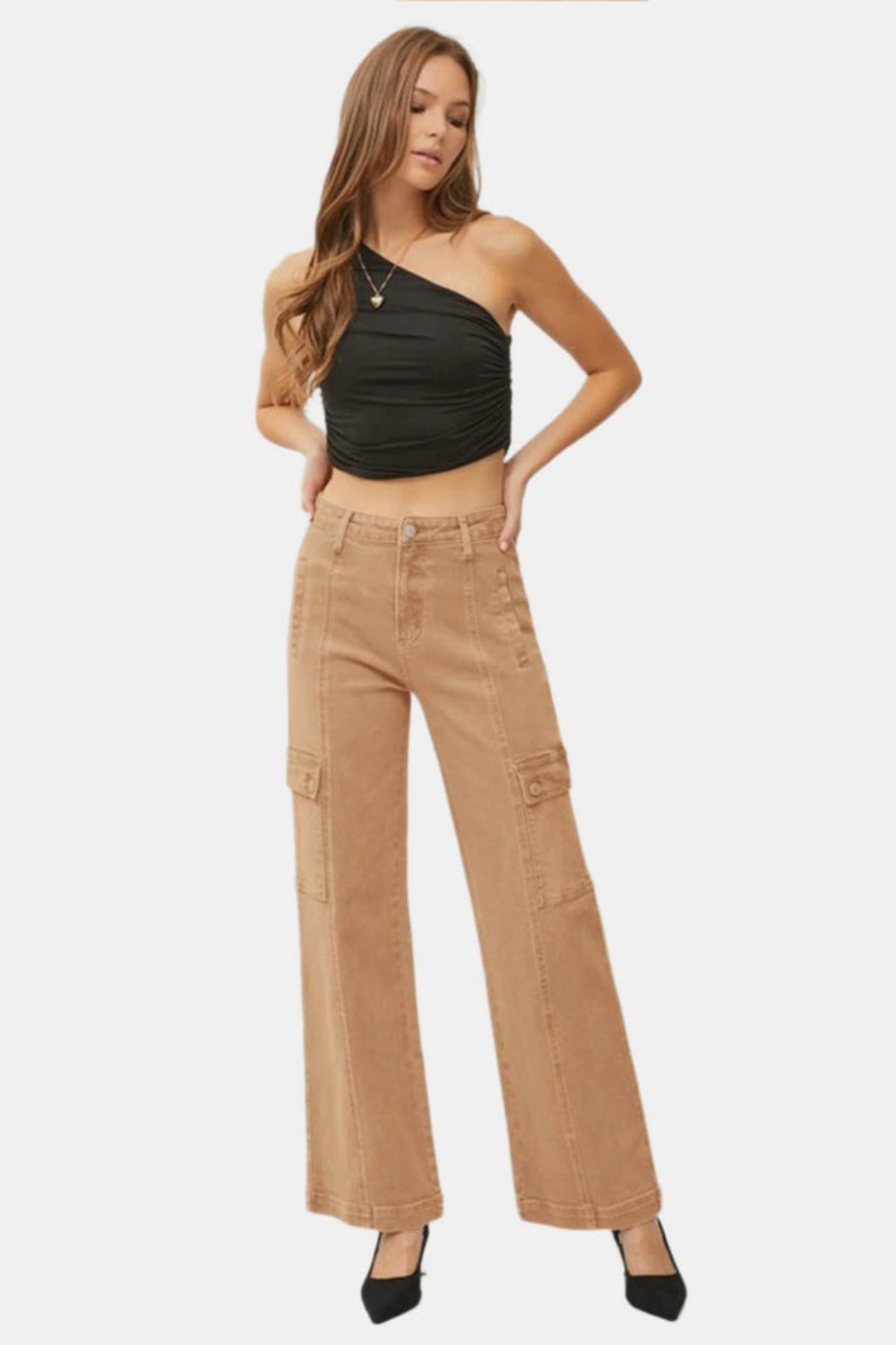 RISEN Full Size High Rise Wide Leg Cargo Jeans - Charming Charlie