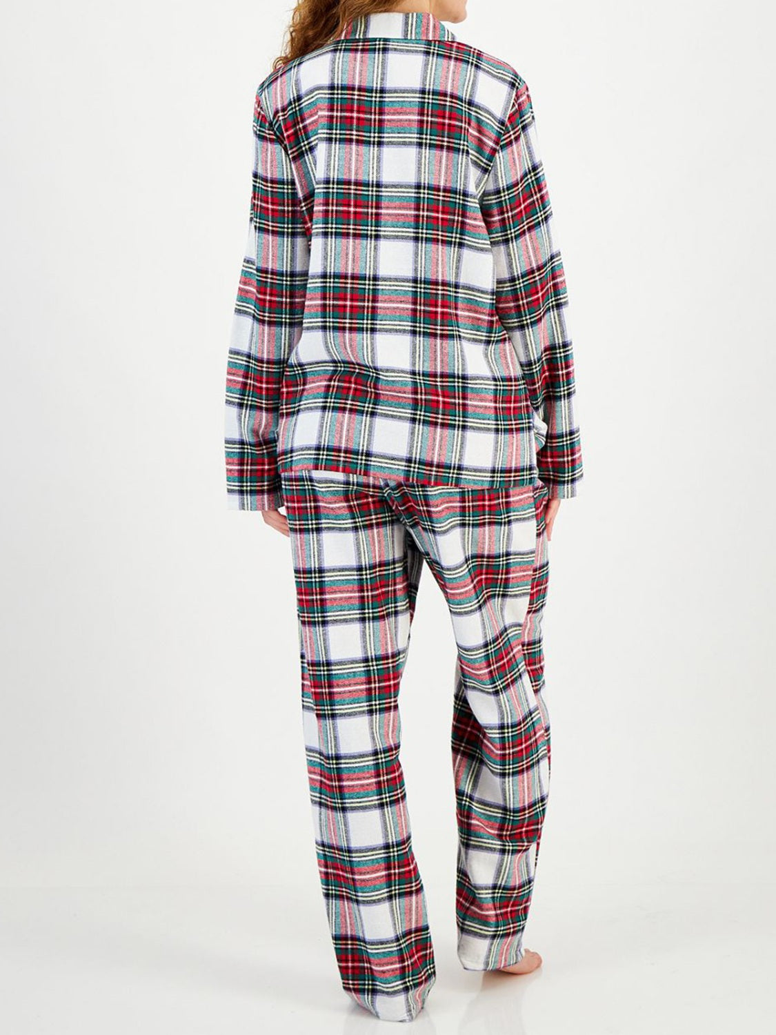 Plaid Collared Neck Button Up Top and Pants Lounge Set - Charming Charlie