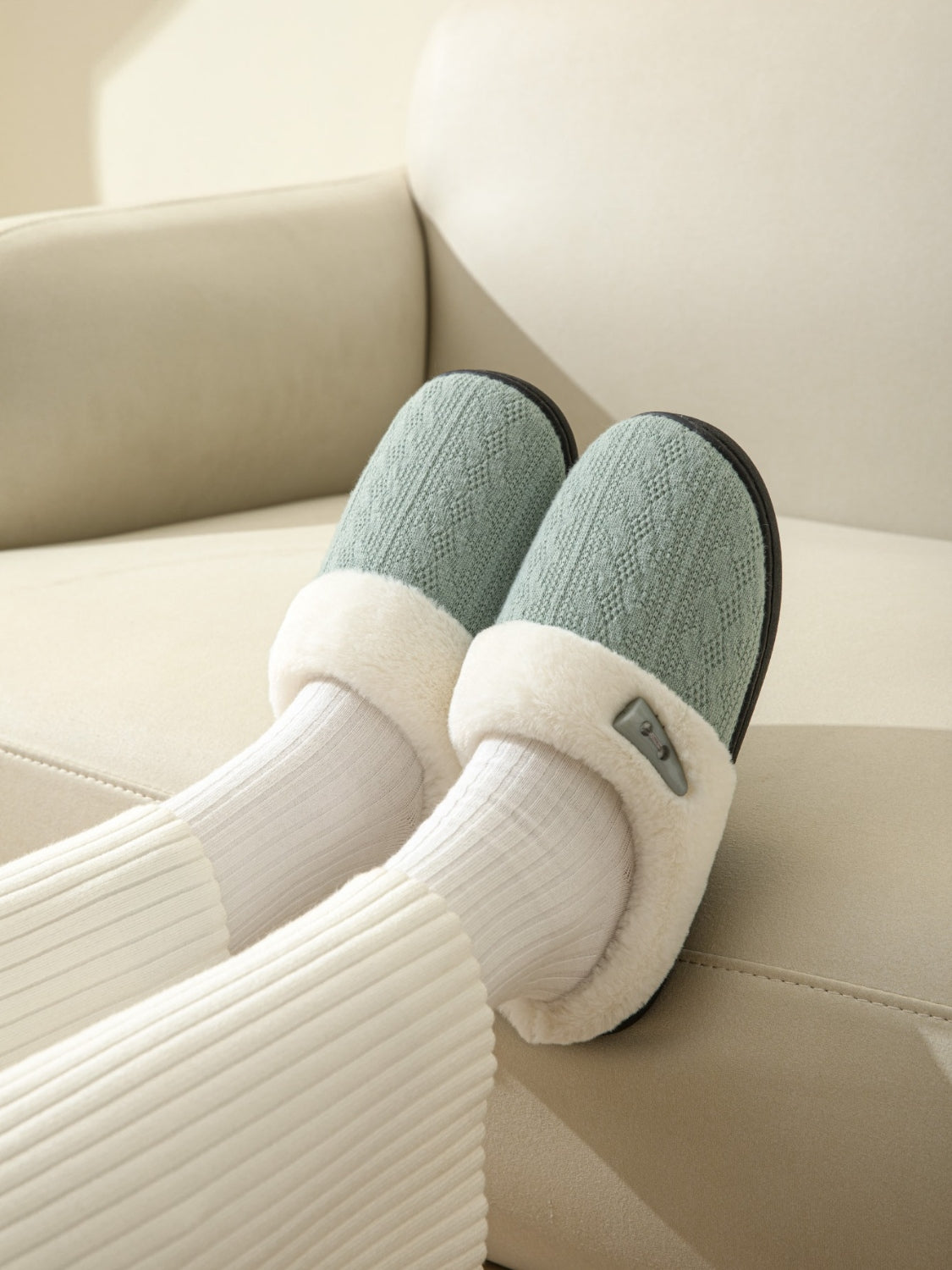 Horn Buckle Furry Texture Flat Slippers - Charming Charlie